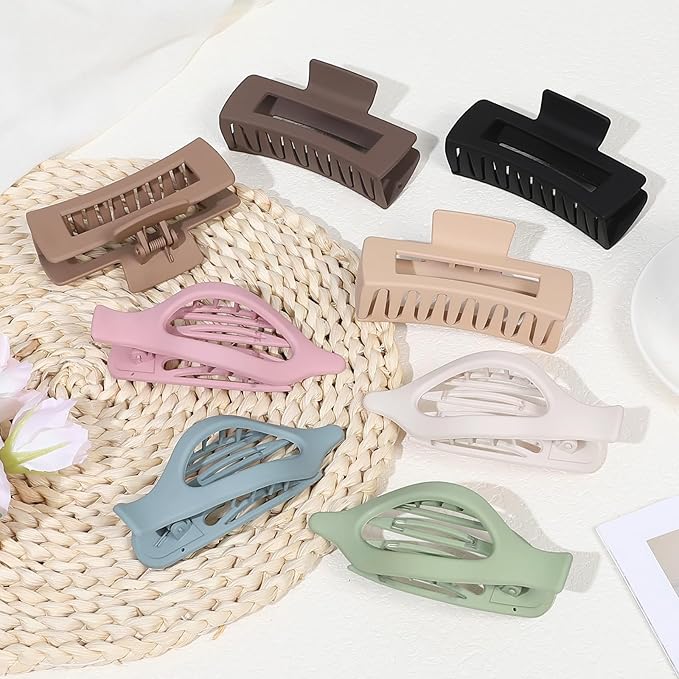 Hair Clips for Women 4.3 Inch Large Hair Claw Clips 8 pcs Square Claw Clips & Flat Hair Clips for Thick or Thin Hair French Concord Hair Barrettes Alligator Hair Accessories for Women (Light Colorful)