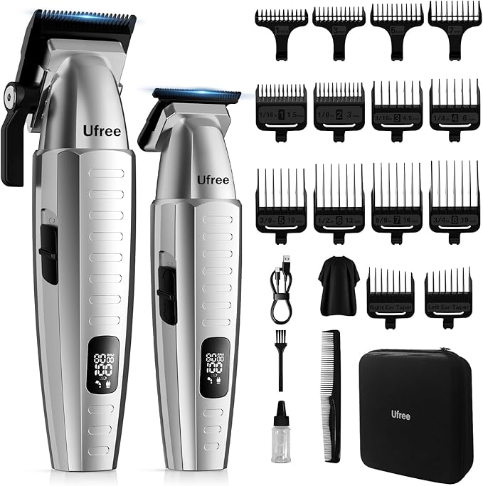 Ufree Professional Hair Clippers for Men, Clippers and Trimmers Set, Barber Clippers, Electric Beard Trimmer with Barber Bag, Gifts for Men，Silver
