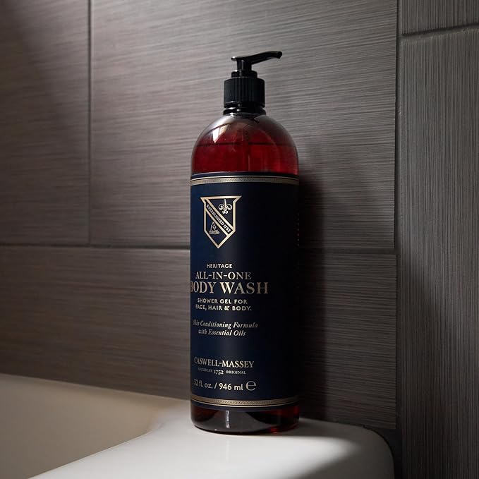 Caswell-Massey All-in-1 Body Wash, Use as a Face Wash, Beard Wash, Shampoo, Body Wash & Shave Gel, Signature Heritage Soap for Men, Made in USA, 32 Fl Oz