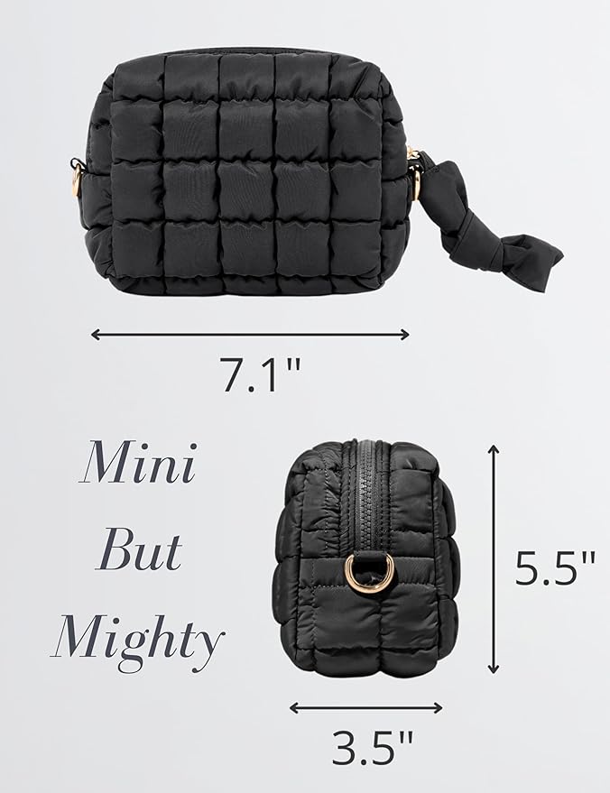 Yarnic Quilted Makeup Bag Cosmetic Bag, Travel Toiletry Bag for Women, Cute Makeup Bag Organizer Puffer Makeup Pouch (S, Black)