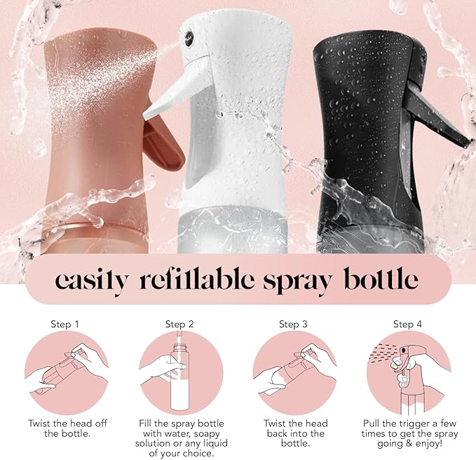 Kitsch Continuous Spray Bottle for Hair – Fine Mist Water Mister & Water Spray Bottle – Recycled Hair Spray Bottle – Spray Bottles for Cleaning, Styling, Plants & More – White, 150ml