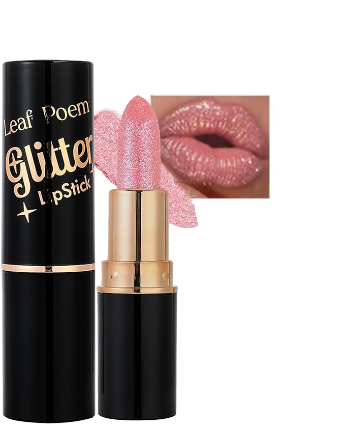 Metallic Pink Glitter Lipstick for Women,Glitter Diamond Shiny Shimmer Nude Lip Gloss Long Lasting Sparkling Waterproof Matte Lipgloss Lipstick,High Pigmented Tinted Red Lipstain Lip Color Makeup -02