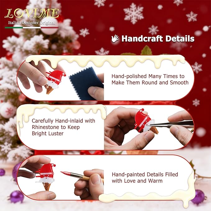 Original Italian Designed Mini Christmas Hair Claw Clips for Women, Strong Grip Plant-Based Acetate Hair Clips for Girls, Cute Santa Ice Cream Hair Accessories with Gift Box 1pcs