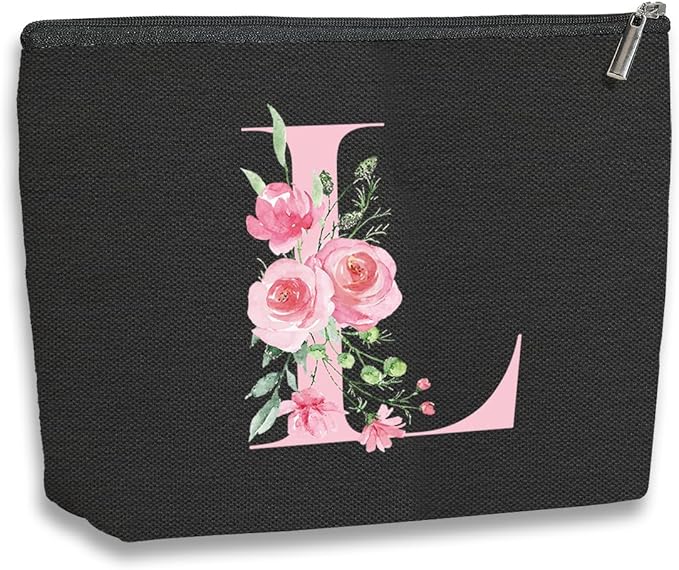 A-Z Personalized Cosmetic Bag Monogrammed Makeup Bags Bridesmaid Gifts Custom Toiletry Pouch Gifts for Women Mom Best Friend Sister Bride Bridesmaid (L)