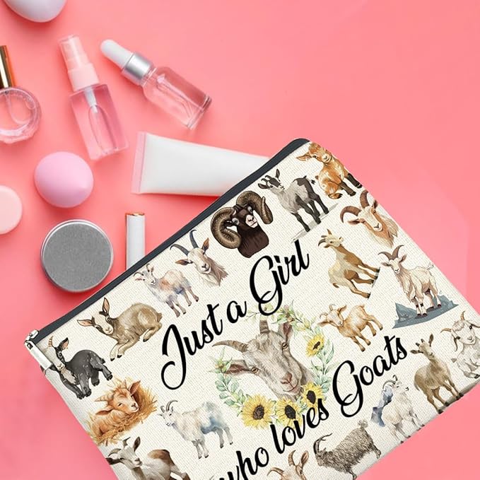 Makeup Bag Funny Goat Lovers Gifts for Women, Just a Girl Who Loves Goats Cosmetic Bag Zipper Makeup Pouch