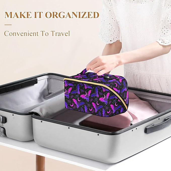Makeup Organizer Bag, Purple Bat Gothic Travel Makeup Bags Makeup Vanity Case Large Capacity Rhombus Cosmetic Toiletry Bag for Girl Women Ladies