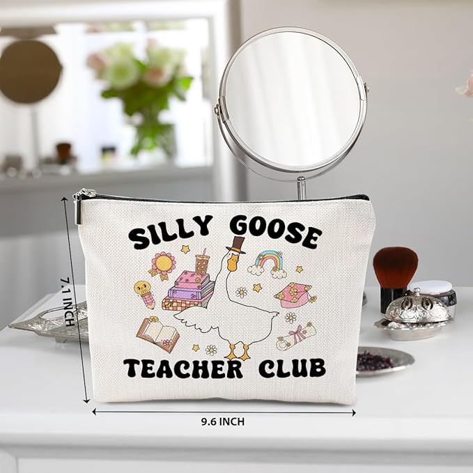 Teacher Gifts Makeup Bag, Funny Goose Cosmetic Bag, Teacher Appreciation Gift Organizer Zipper Pouch Retirement Graduation Novelty Gag Gift for Women Girls New Teachers Coworker Friends
