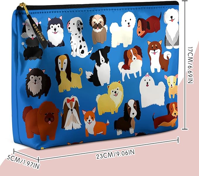 Cute Makeup Bag for Purse Waterproof Cosmetic Bags for Women Funny Smooth Zipper Travel Toiletry Pouch 10X8 Inches-Cute Animal Dogs Makeup pouch