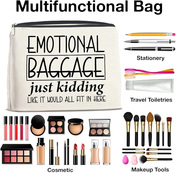 Funny Emotional Baggage Makeup Bag Gifts for Women Friends Bestie Soul Sister BFF, Cosmetic Bag Zipper Makeup Pouch