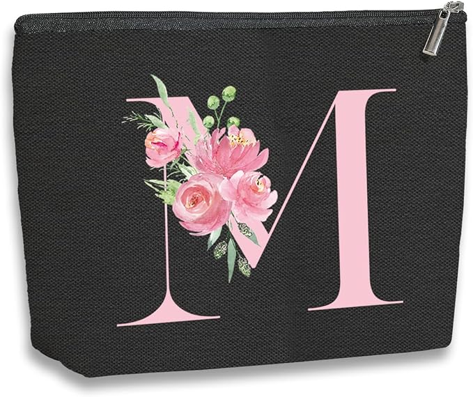 A-Z Personalized Cosmetic Bag Monogrammed Makeup Bags Bridesmaid Gifts Custom Toiletry Pouch Gifts for Women Mom Best Friend Sister Bride Bridesmaid (M)