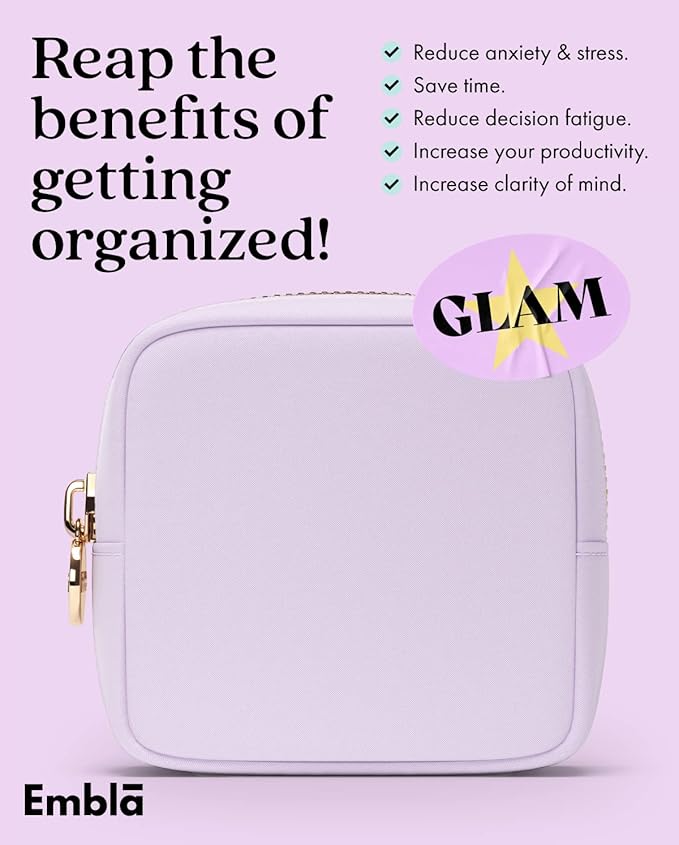 Embla Makeup Bag Travel Cosmetics Pouch and Toiletry Bag, Nylon Zipper Pouch Purse, Cute Make Up Organizer Storage Tote for Women Girls, Waterproof Travel Skincare Case, Small Makeup Bags, Lilac