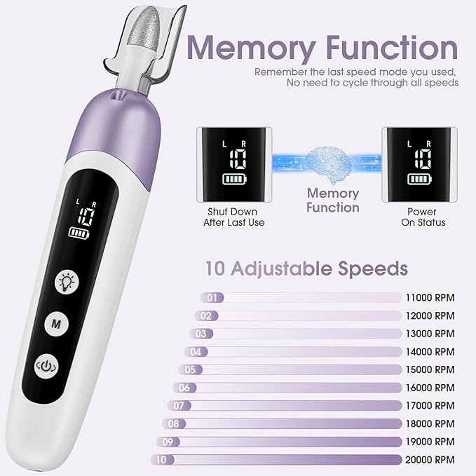 Professional Manicure Pedicure Kit with Case, Cordless Electric Nail File Set with Memory Mode&10 Speed, Portable Nail Drill Pedicure Tools for feet, Hand Foot Care Tool for Thick Nail Toenail Cuticle