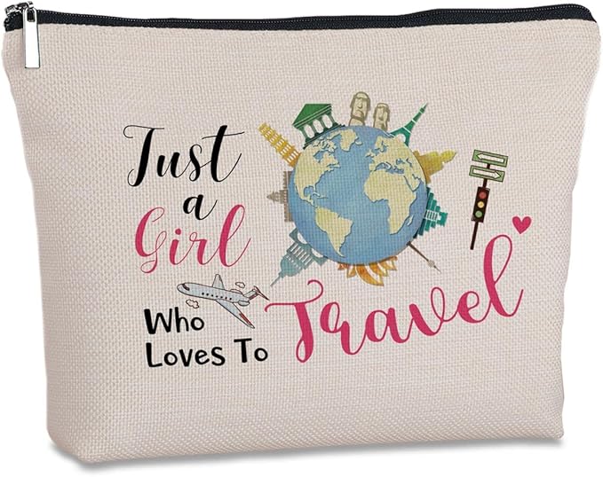 Travel Lover Gifts Zipper Makeup Bag - Travel Cosmetic Bag for Women, Best Friends, Sister - Unique Birthday Gifts