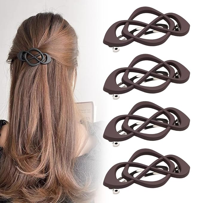 4 Pack Vintage French Barrette Hair Clips, 2025 New Hair Accessories for Women, Strong Hold No Slip Styling (Brown)