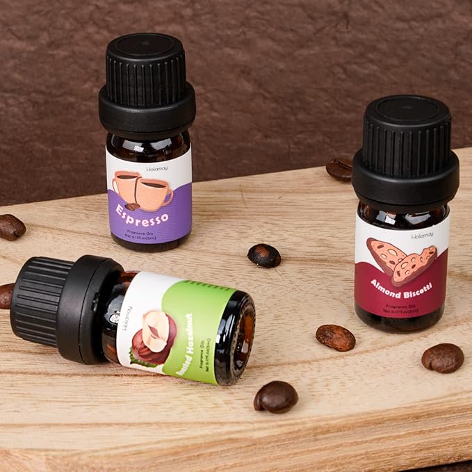 Fragrance Oil for Candle & Soap Making, Holamay Coffee Shop Set, Premium Aromatherapy Essential Oils for Diffusers for Home - Espresso, Cafe Mocha, Chocolate, Almond Biscotti and More, 10 x 5ml