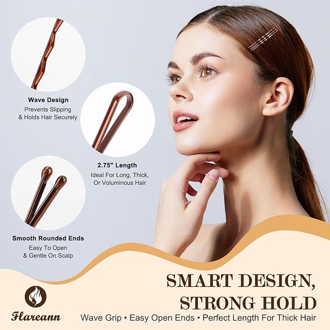 Bobby Pins Set Brown – Hair Kit with U Shape Pins, Spiral Pin & Snap Clips, for Women & Girls, Ideal for Buns, Updos, Weddings & Parties