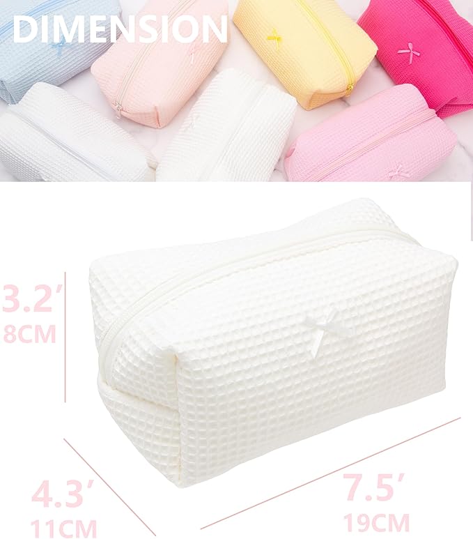PAZIMIIK 6PCS Cozy Makeup Bag Travel Cosmetic Bag for Women Soft Toiletry Bag Aesthetic Makeup Organizer Portable Large Zipper Pouch for Skincare Beauty Accessories Brushes Waffle Check Cream White