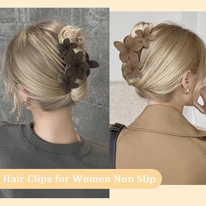 Hawaiian Flower Hair Clips Large Matte Hair Claw for Women Non-Slip Strong Hold Clips for Thick Hair, Hair Accessories,Brown,Black,Coffee,White