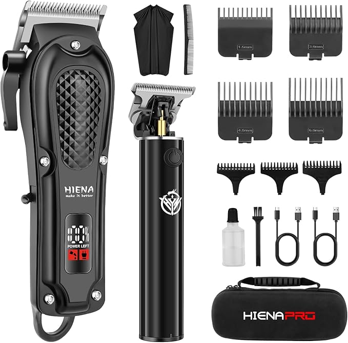 HIENA PRO Professional Hair Clippers and Trimmers Kit, Cordless Rechargeable Clippers with LED Display, Haircut Clipper Set for Barbers, Gifts for Men