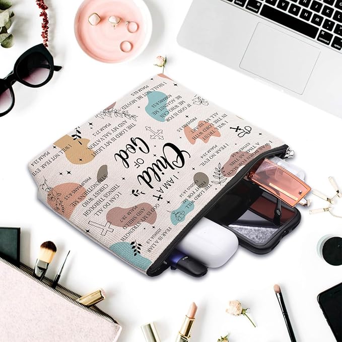 Christian Gifts for Women Makeup Bag, I am a Child of God Religious Goddaughter Gifts, First Communion Gifts, Faith Based Gifts, Baptism Bible Verses Encouraging Makeup Cosmetic Bag Pouch…