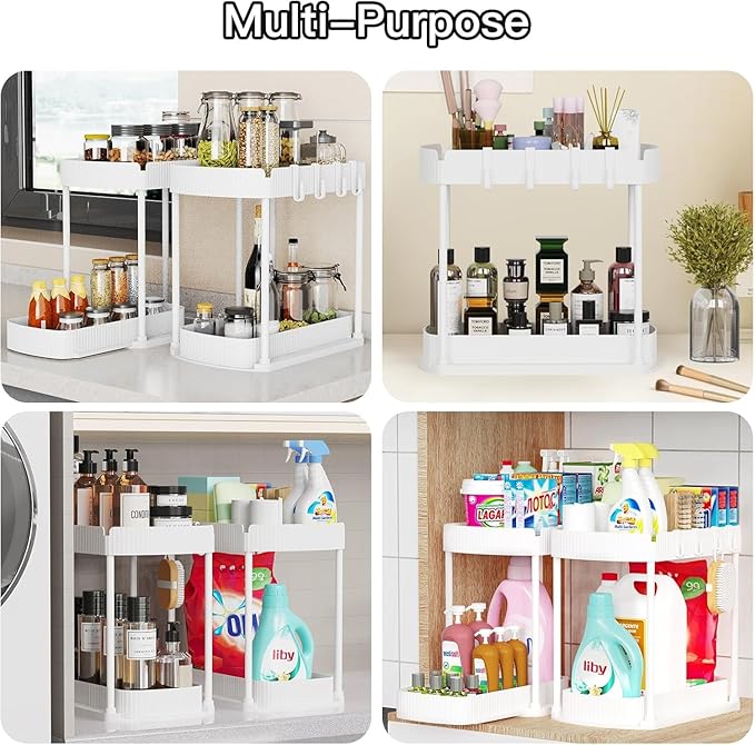 Ukeetap 2 Pack Multi-Purpose Pull-Out Storage Organizers, Under Sink & Cabinet Storage, 12.8 Inch, White (白色)