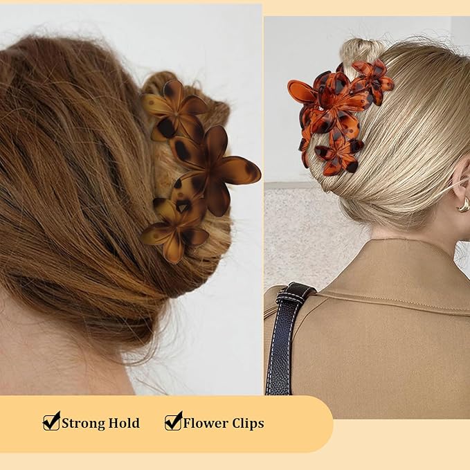 Leopard Print Flower Hair Clips Large Matte Hair Claw for Women Non-Slip Strong Hold Clips for Thick Hair, Hair Accessories