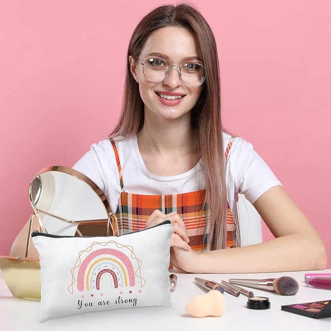 Hillban 36 Pcs Rainbow Cosmetic Bags for Women Inspirational Cute Canvas Makeup Bags Bulk Motivational Travel Cosmetic Pouch Beautiful Gifts for Teacher, 12 Styles