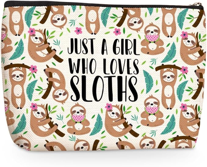 Cute Sloth Print Makeup Bag Sloth Gifts Cosmetic Bags Sloths Accessories Decor Stuff for Animal Sloths Lovers Women Girls Sister Best Friend Mom Breeder Funny Skincare Bag for Christmas Birthday