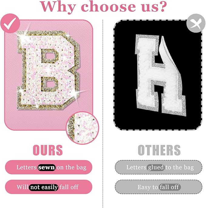 Personalized Initial Makeup Bag, Preppy Glitter Letter Patch Cosmetic Pouch, PU Waterproof Travel Toiletry Bag, Cute Makeup Organizer, Monogrammed Gift for Women Girls (Letter B)