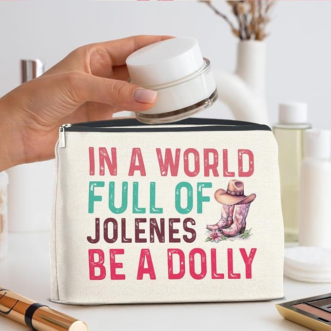 Country Music Lover Gifts Makeup Bag Western Dolly Fans Gifts for Women Sister Friends, in a World Full of Jolenes Be a Dolly Zipper Makeup Pouch
