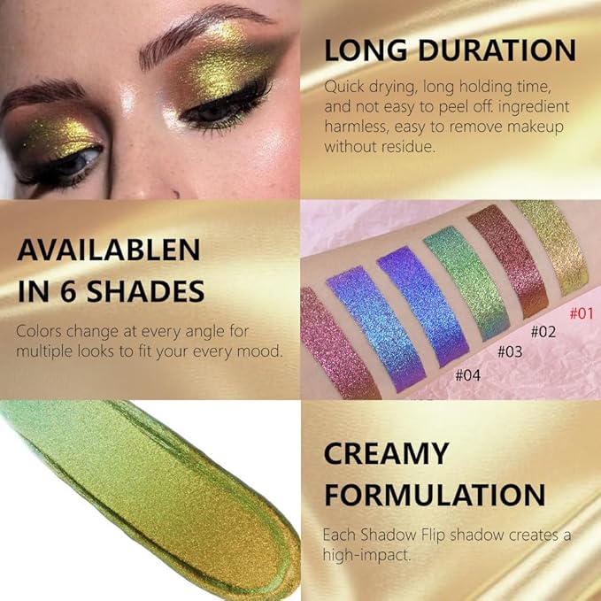 evpct Yellow Green Duochrome Chameleon Liquid Eyeshadow, Multichrome Metallic Glitter Liquid Eye Shadow Makeup for Women, Waterproof Multi Color Shifting High Pigment Holographic Iridescent Eyeshadow