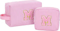MONSTINA Mom Gifts for Mom, Personalized Initial Makeup Bag Cosmetic Bags for Women Cute|Makeup Pouch Birthday Gifts for Mother,Birthday Gift for Her Cute Toiletry Bag,2PCS Pink M