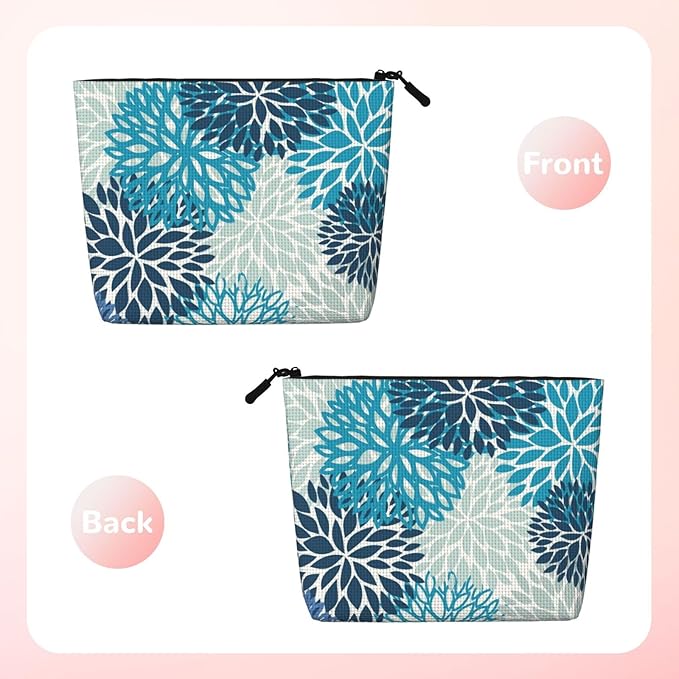 MOLAIGIN Medallion Dahlia Pinnata Floral Bobo Blue Pink Turquoise Grey Cosmetic Bag For Women, Travel Makeup Bag, Toiletry Zipper Bag, Large Capacity Aesthetic Cases