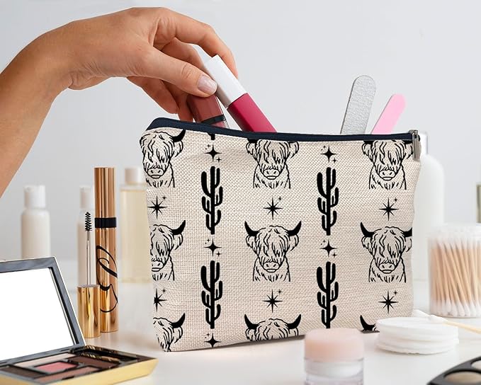 IWXYI Western Bag,Western Gifts for Women,Western Cow Makeup Bags With Zipper,Western Cow Make Up Bag Zipper Pouch Travel Toiletry