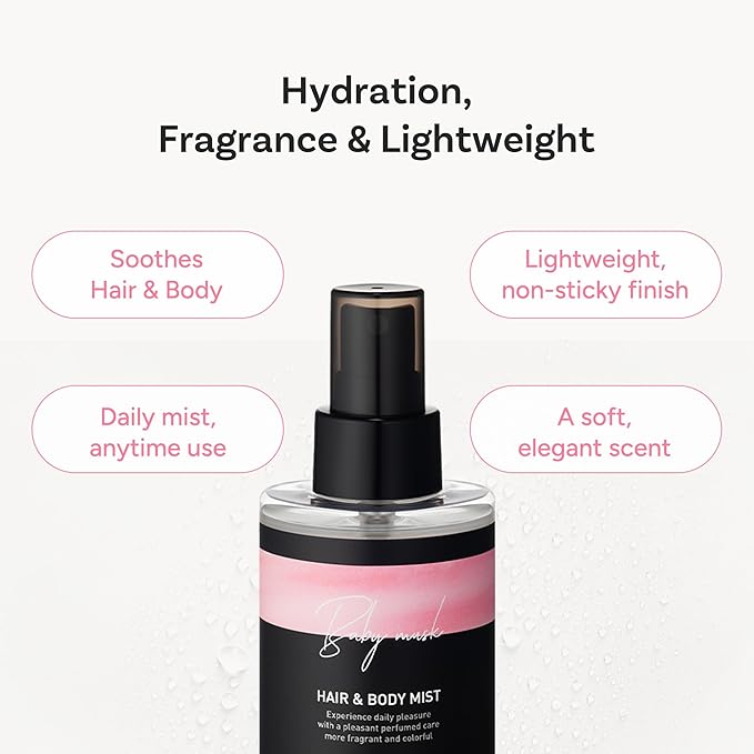 Korean Hair & Body Mist – Botanical Waters & 17 Amino Acids – Sulfate, Paraben & Silicone-Free – Baby Musk, 125ml / 4.22 fl oz