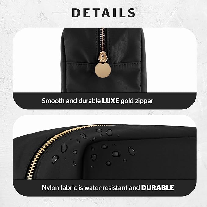 DANCOUR Nylon Makeup Bags for Women Large Preppy Travel Toiletry Pouch Cosmetic Bag Makeup Organizer