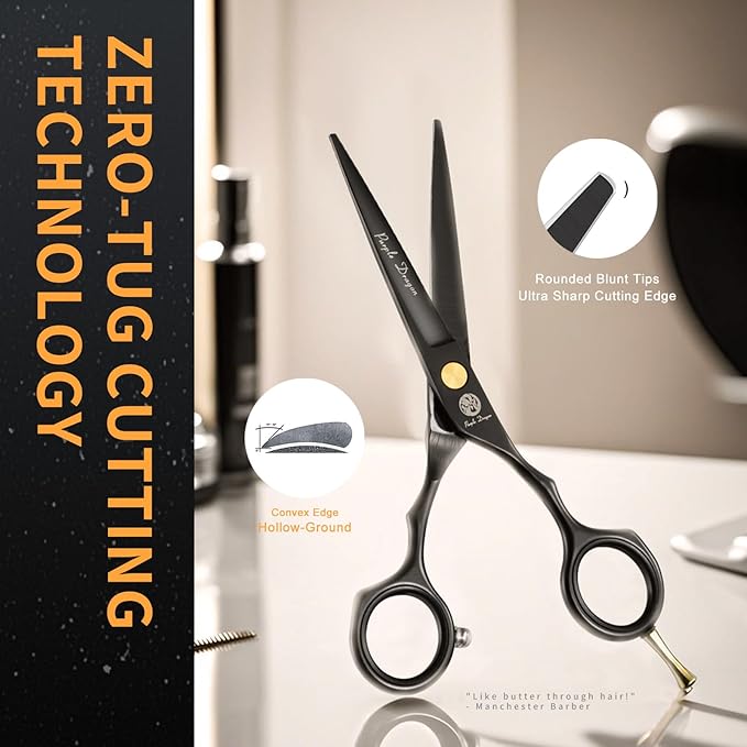 Purple Dragon 5.5 inch Hair Cutting Scissors Set with Razor, Leather Scissors Case, Barber Hair Cutting Shears Hair Thinning/Texturizing Shears for Professional Hairdresser or Home Use (Black)