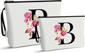 Vavabox A-Z Personalized Makeup Bag, Birthday Gifts for Women Mom, Gifts for Best Friend, Bride Bridesmaid Cosmetic bag (B, 03-White Set)