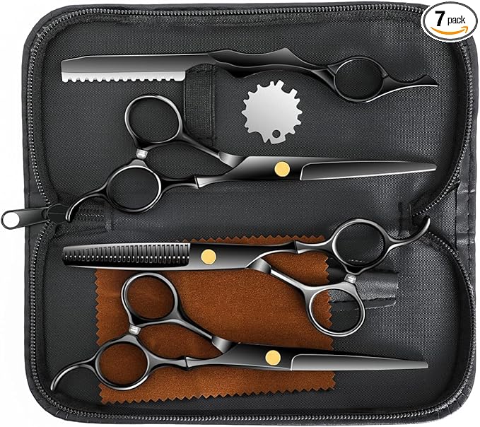 Professional Hair Cutting Scissors Sets Stainless Steel Barber Hairdressing Scissors Multifunctional Salon Thinning Scissors Straight Shears Tools Gifts for Mom Dad and Friends (Black)