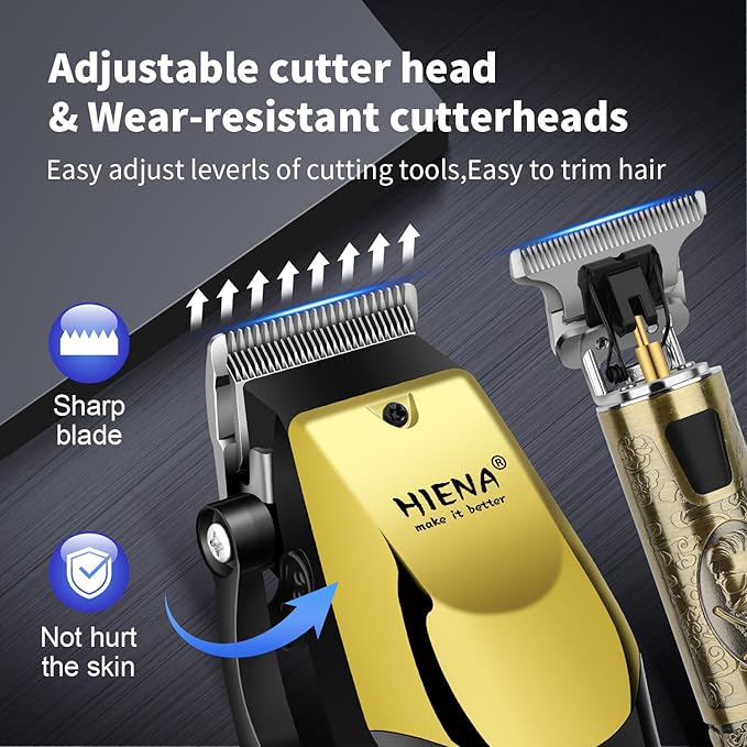 HIENA PRO Professional Hair Clippers & Cordless Barber Clippers for Men, Rechargeable Trimmer Set and Facial Grooming Tool Kit, Ear, Nose Hair Trimmer Set, Gifts for Men