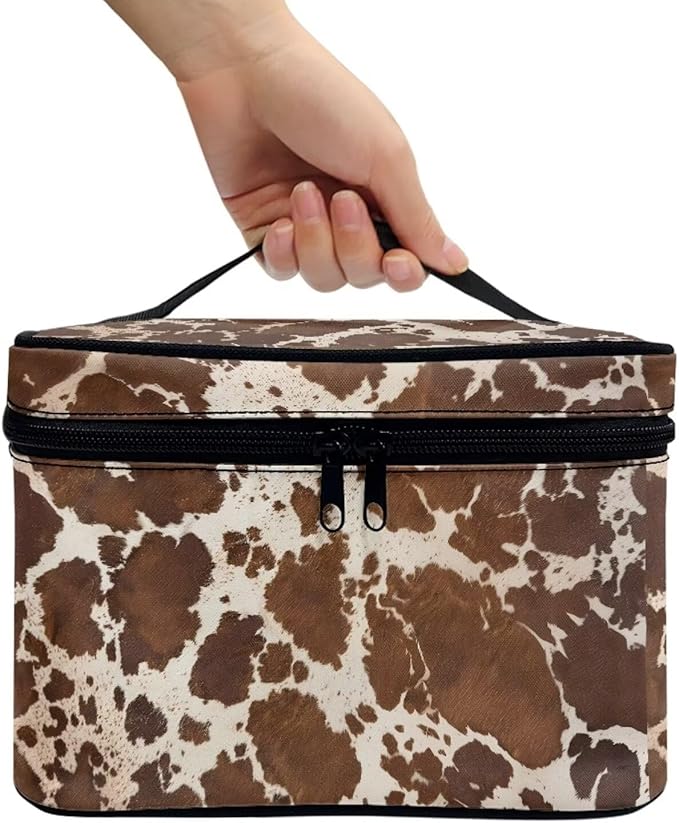 JoyLamoria Cosmetic Bag Toiletry Bag Zipper Closure Pouch Durable Makeup Bag Travel Case with Brown Leopard Print