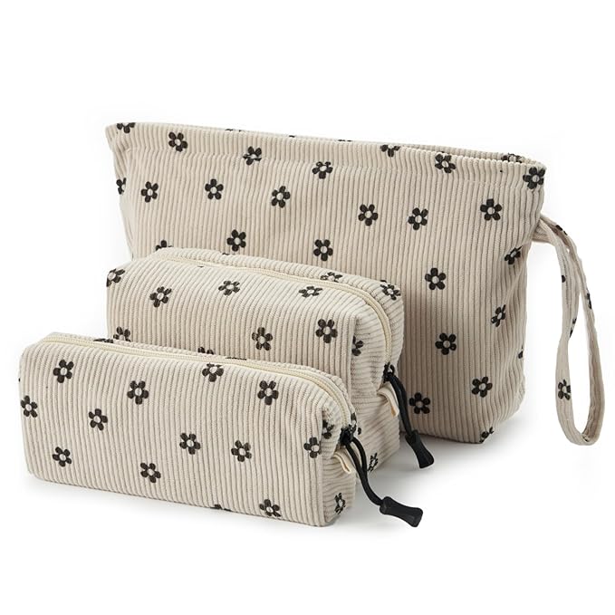 Small Cosmetic Bag set for Women Corduroy Makeup Bag with Interior Pocketes Cute Corduroy Makeup Pouches Women Small Toiletry Bag