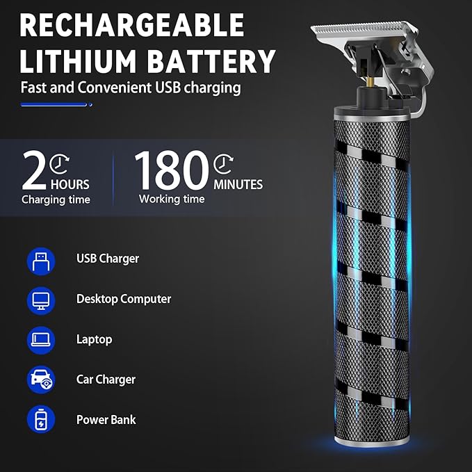 Ufree Mens Beard Trimmer, Zero Gapped T Blade Liners, Cordless Hair Clippers, Electric Razor Shavers for Men, Grooming Kit for Hair Cutting, Gifts for Men(Black)