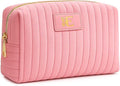 Monogrammed Make Up Bags for Women,Personalized Cosmetic Bags Women,Small Quilted Makeup Pouch,Cute Makeup Bag Travel,Birthday Gifts for Teen Girl (Pink E)