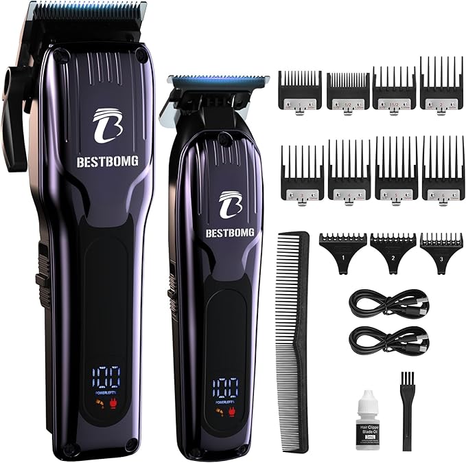 BESTBOMG® Professional Hair Clippers for Men, Professional Barber Clippers and Trimmer Set, Mens Cordless Hair Clipper for Barbers Haircut Kit, BS-808C (Blue)