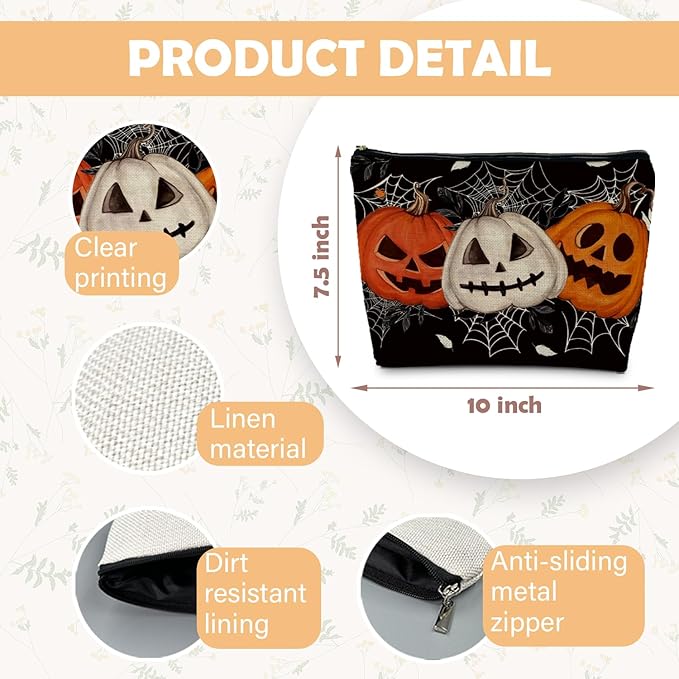 Halloween Makeup Bag, Halloween Gifts for Women Her Girlfriend, Halloween Spider Pumpkin Cosmetic Bags for Women, Dark Academia Makeup Pouch, Horror Makeup Bag