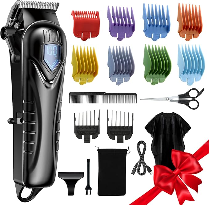 Chicclly Professional Hair Clippers for Men&Women, Low Noise Hair Cutting Kit with 10 Color Combs, LED Display, Gifts for Men, 5H Cordless Clippers and Trimmers Set with Scissors,Cape