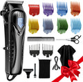 Chicclly Professional Hair Clippers for Men&Women, Low Noise Hair Cutting Kit with 10 Color Combs, LED Display, Gifts for Men, 5H Cordless Clippers and Trimmers Set with Scissors,Cape