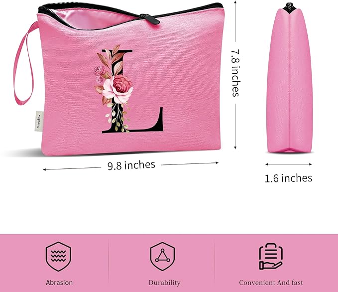 Vavabox A-Z Personalized Makeup Bag, Birthday Gifts for Women Mom, Gifts for Best Friend, Bride Bridesmaid Cosmetic bag (L, Peach)