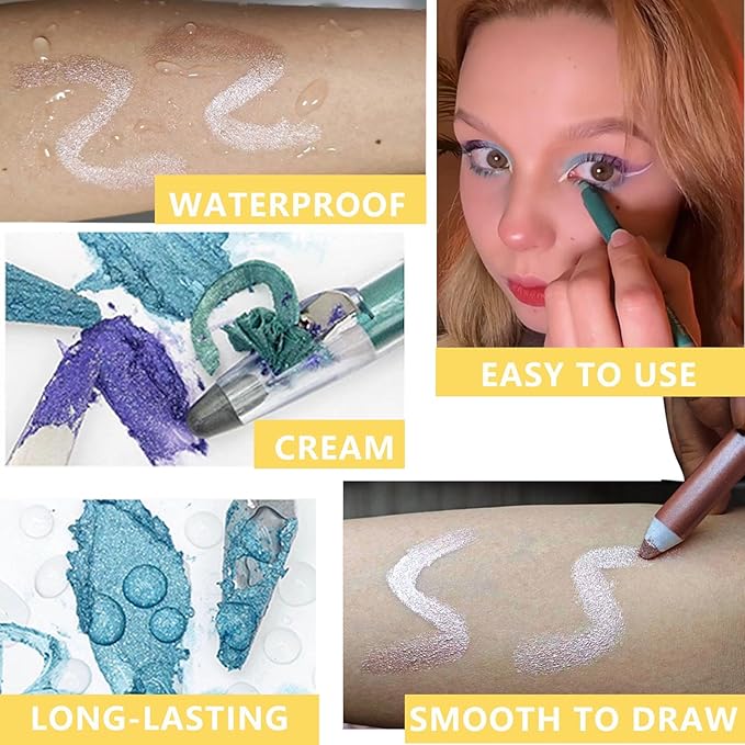 Blue Eyeshadow Stick, Highlighter Eye Liner,Eye Brightener Stick, Shimmer Creamy eyeshadow, Waterproof Eyeshadow Pencil Long Lasting Eye Shadow Makeup.#8 navy blue shimmer